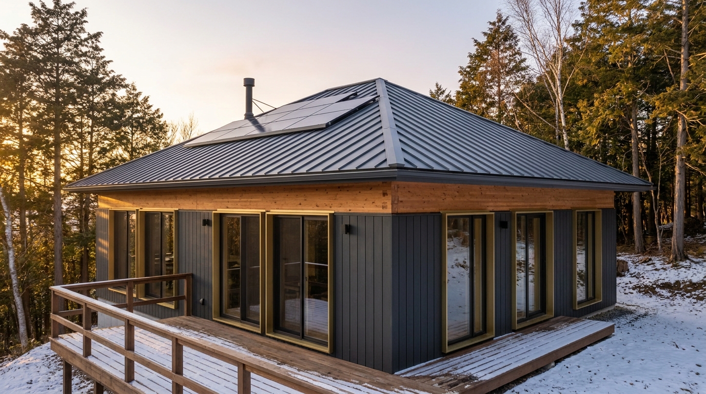 東の小屋 外観 — AI render based on BIM specs