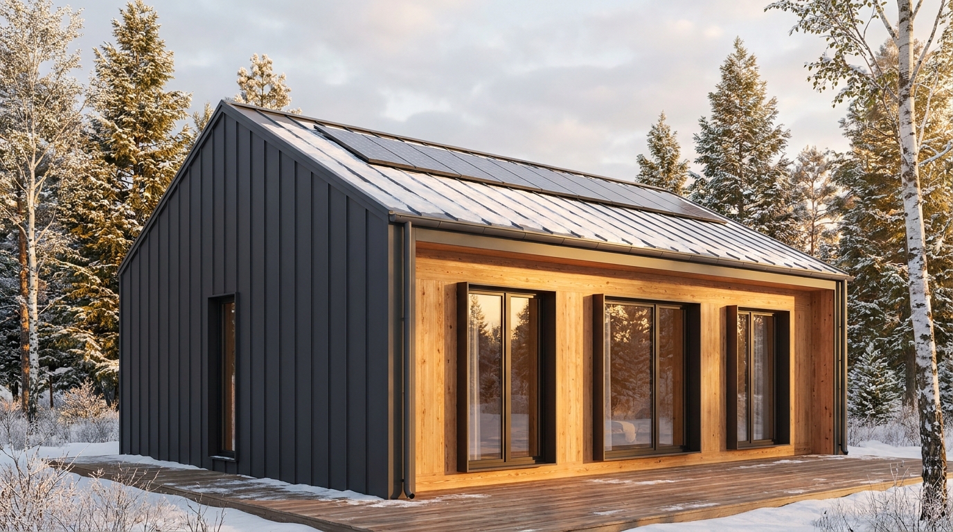雪の砦 外観 — AI render based on BIM specs