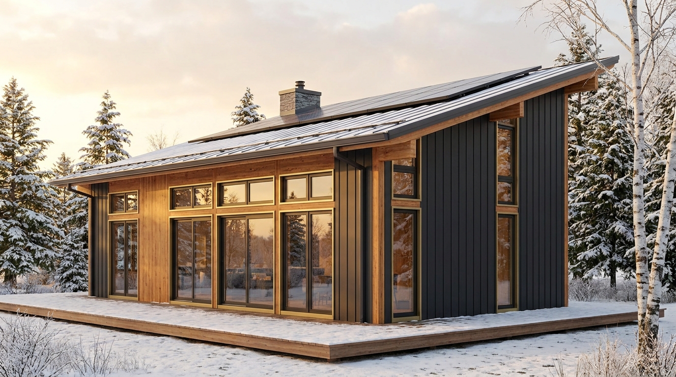 雨の小屋 外観 — AI render based on BIM specs