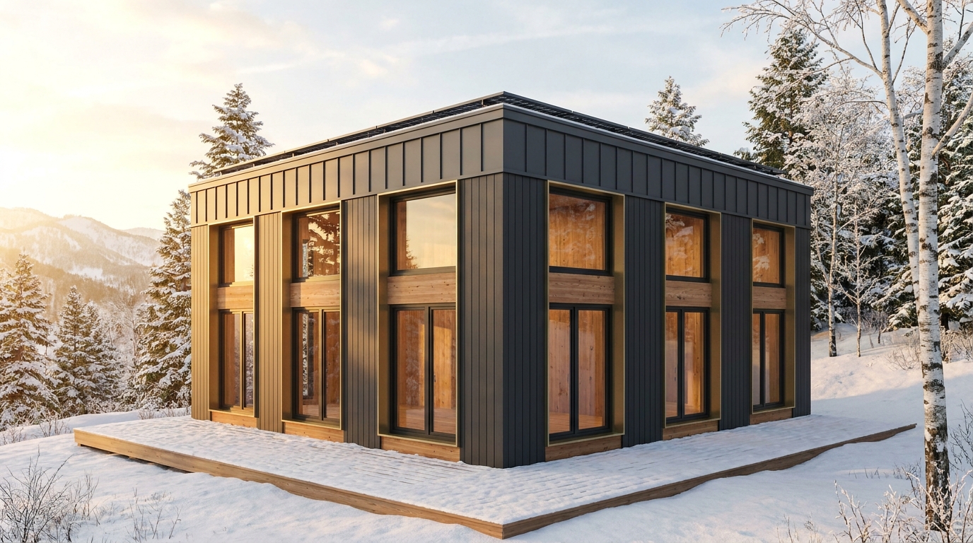 雪の庵 外観 — AI render based on BIM specs