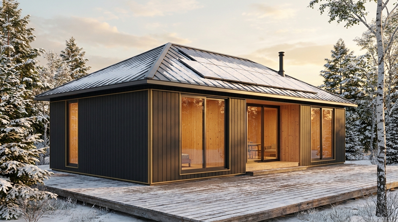雨の砦 外観 — AI render based on BIM specs