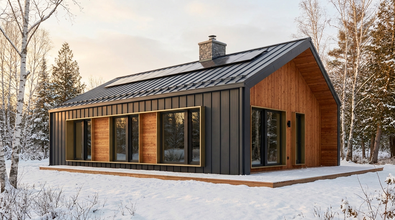 陽の小屋 外観 — AI render based on BIM specs