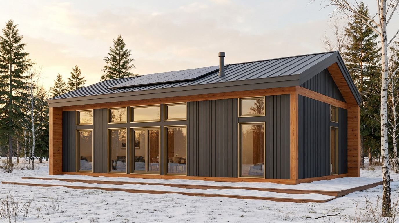 湖の庵 外観 — AI render based on BIM specs