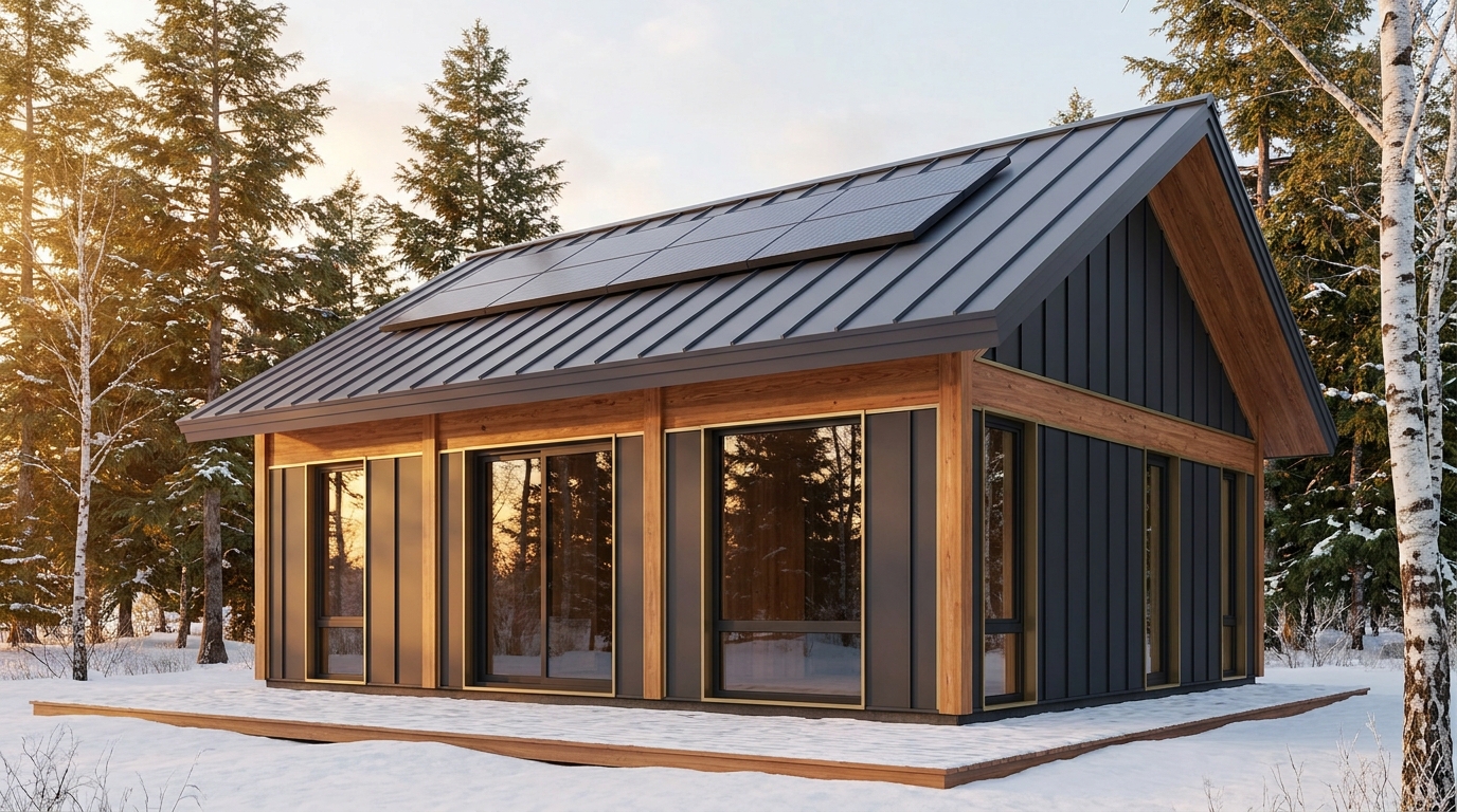 森の小屋 外観 — AI render based on BIM specs