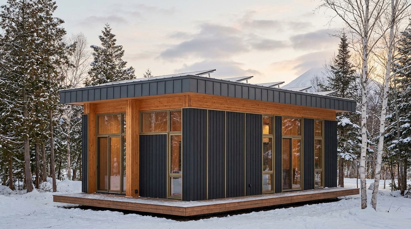 東の小屋 外観 — AI render based on BIM specs