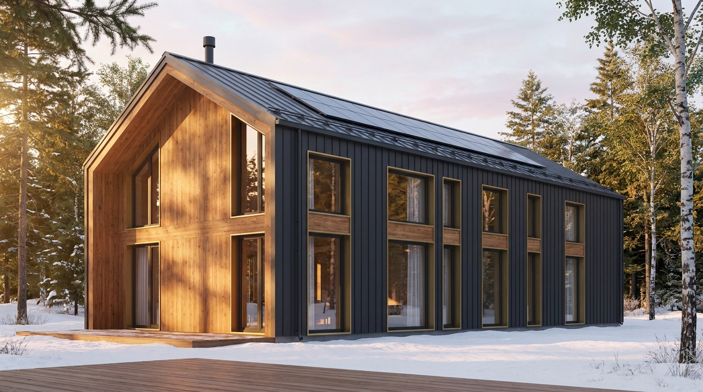 霜の里 外観 — AI render based on BIM specs