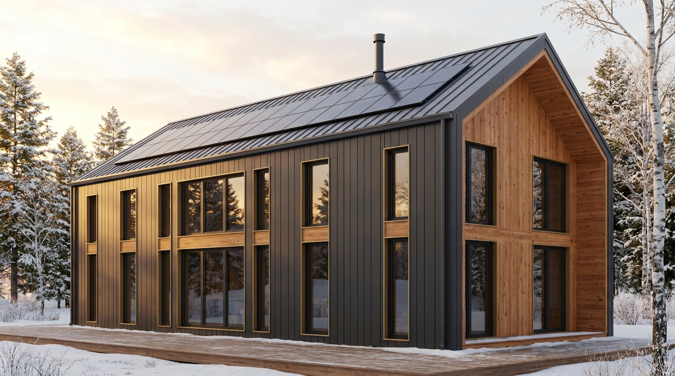 陽の小屋 外観 — AI render based on BIM specs