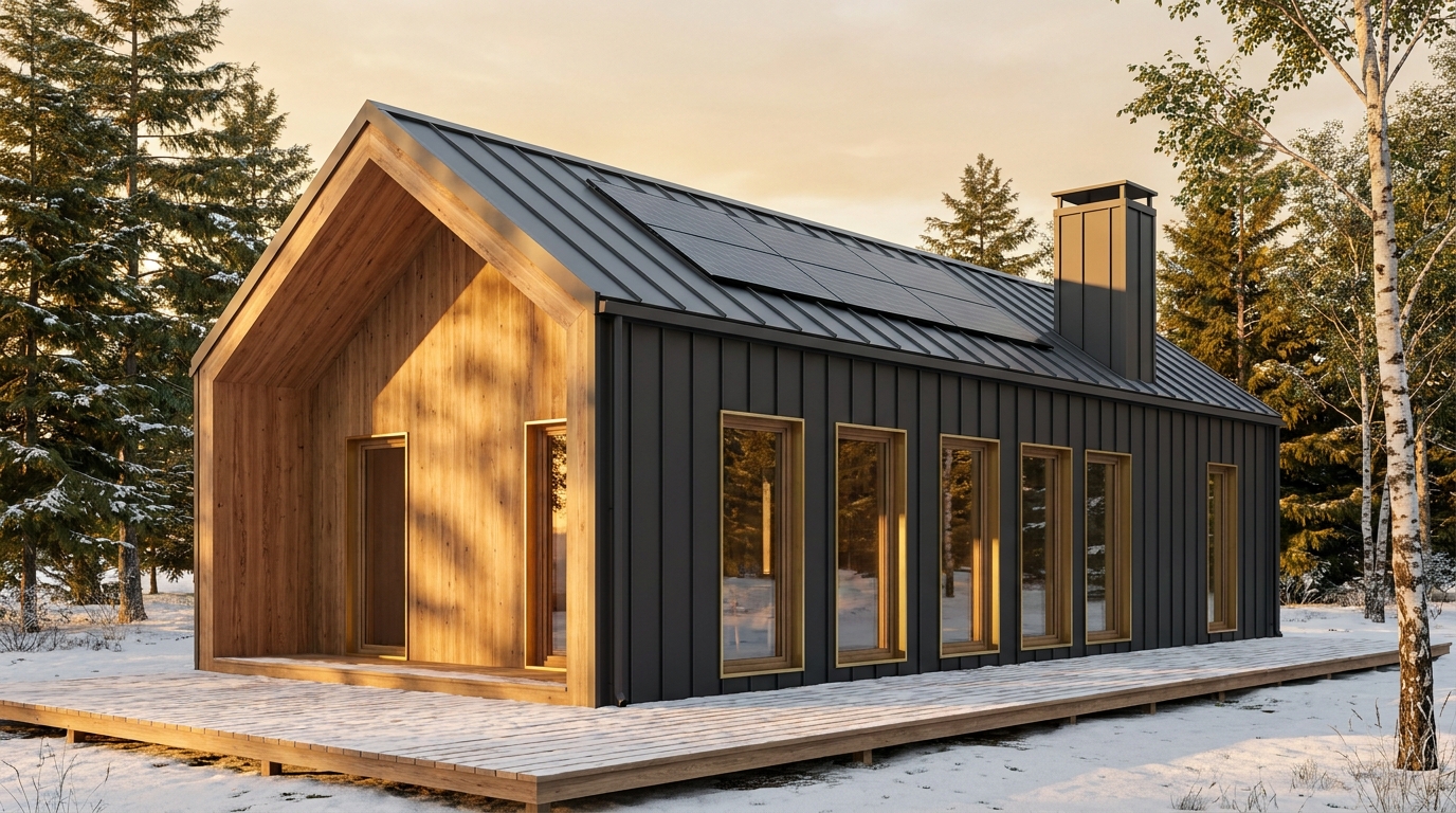 風の小屋 外観 — AI render based on BIM specs