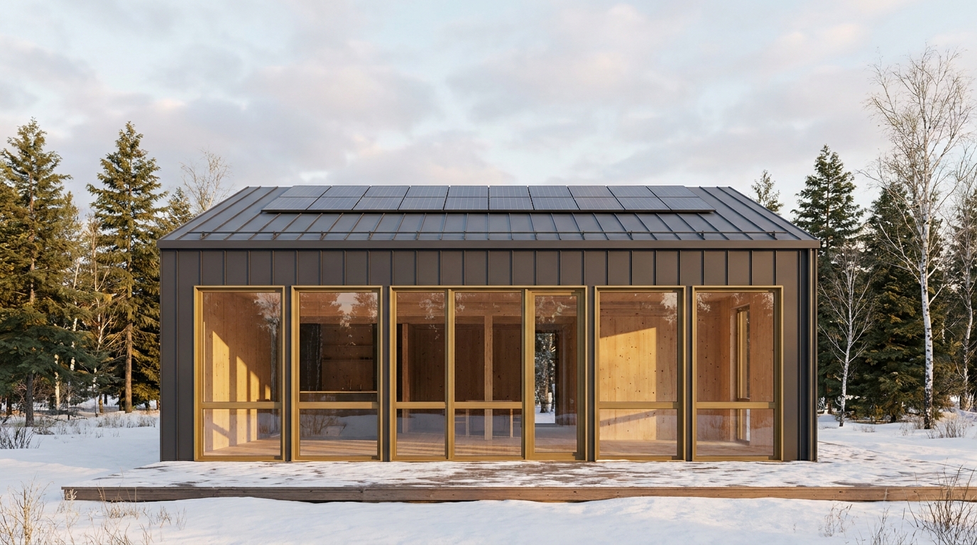 湖の庵 外観 — AI render based on BIM specs