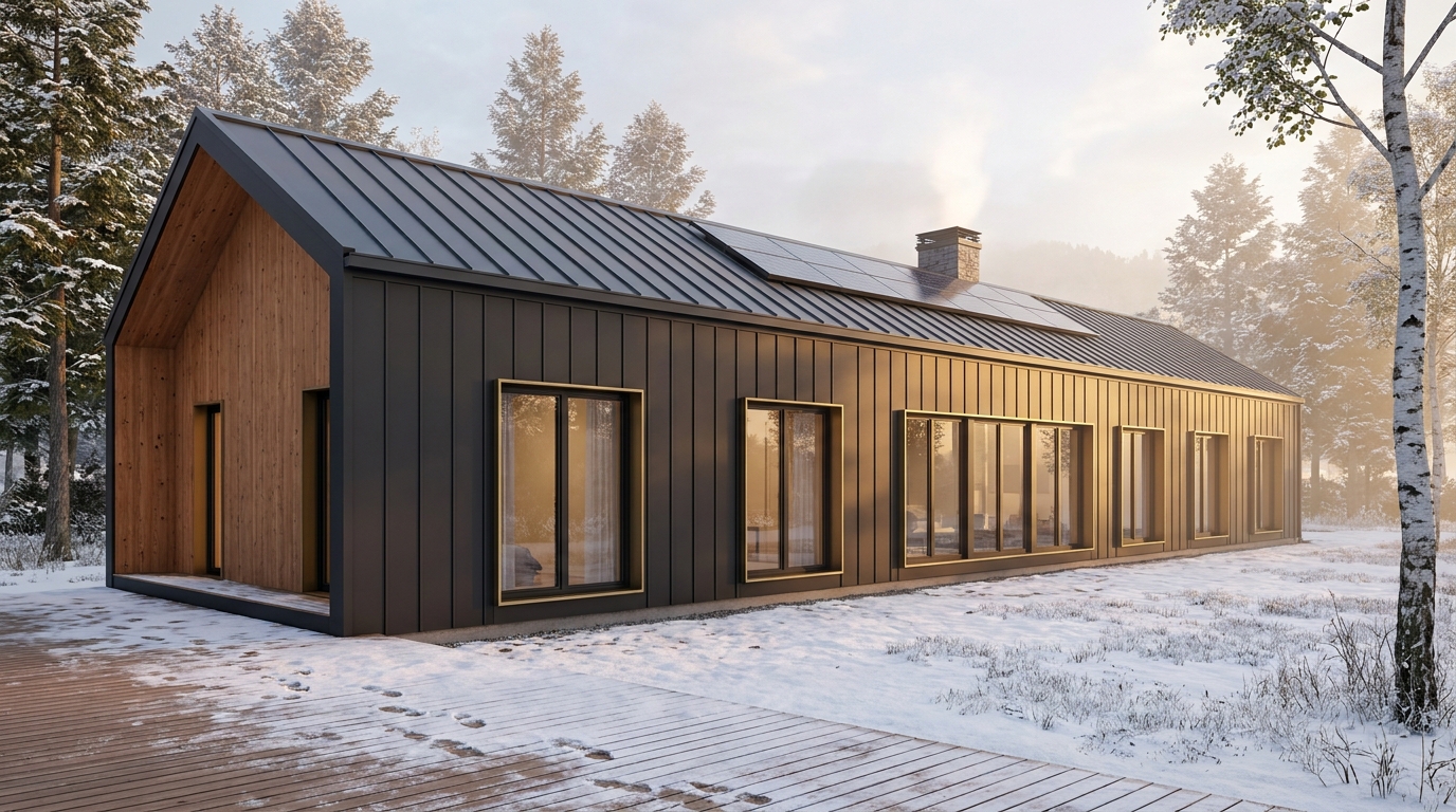 雨の庵 外観 — AI render based on BIM specs