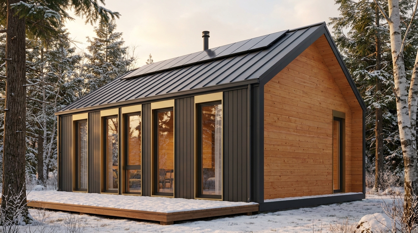 霜の庵 外観 — AI render based on BIM specs