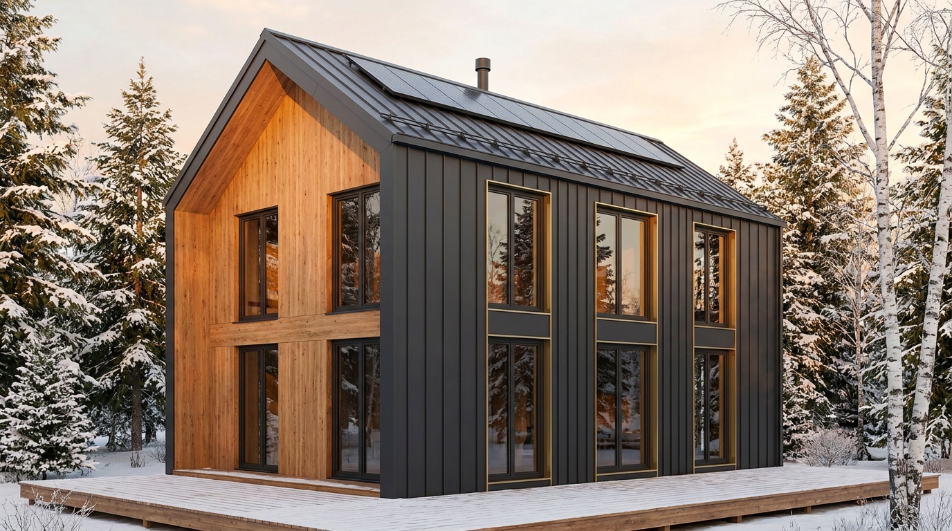 風の小屋 外観 — AI render based on BIM specs