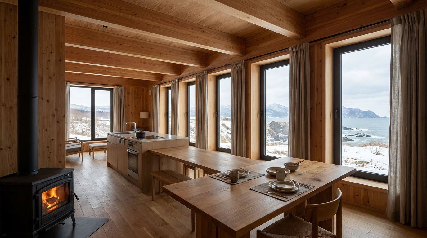雨の小屋 内観