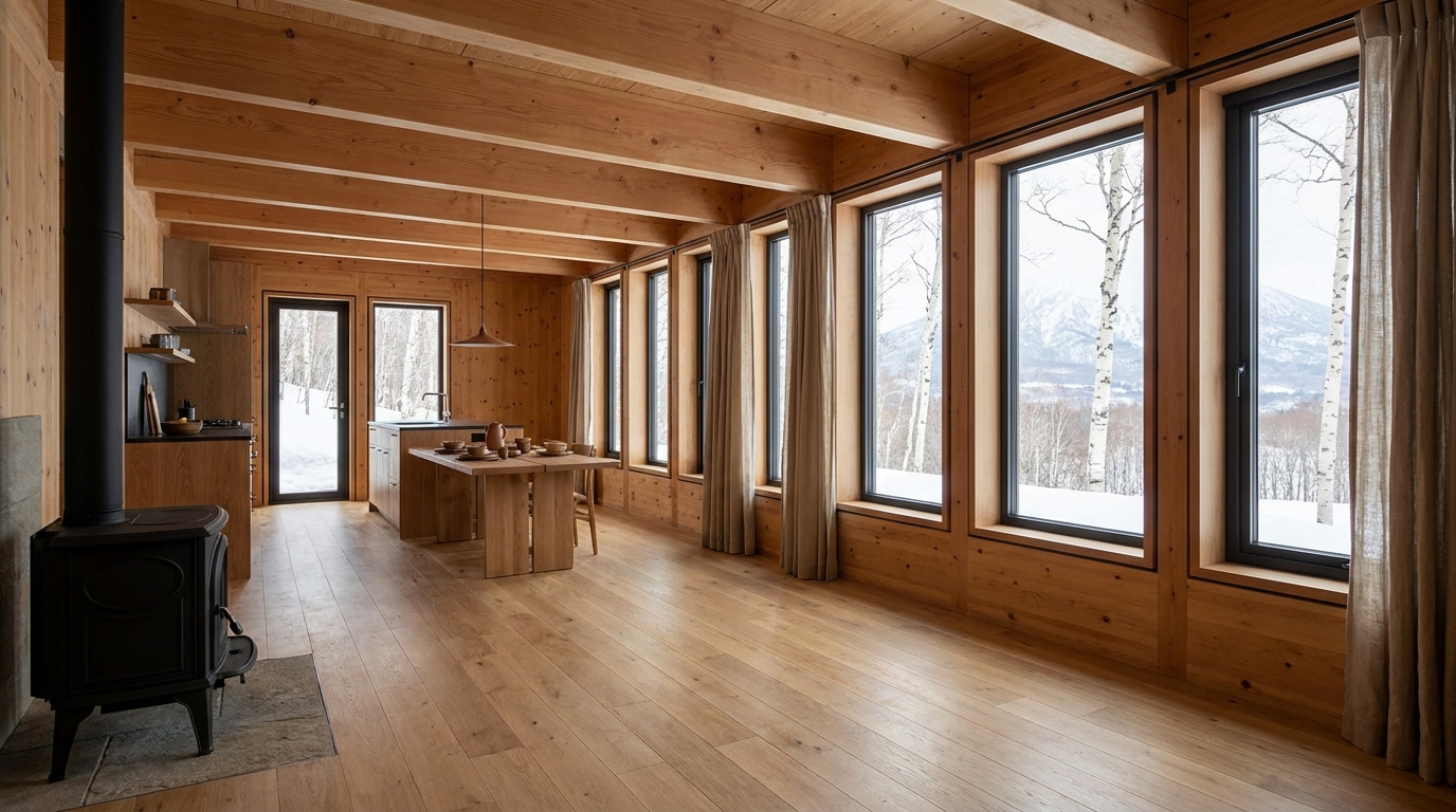 雨の小屋 内観