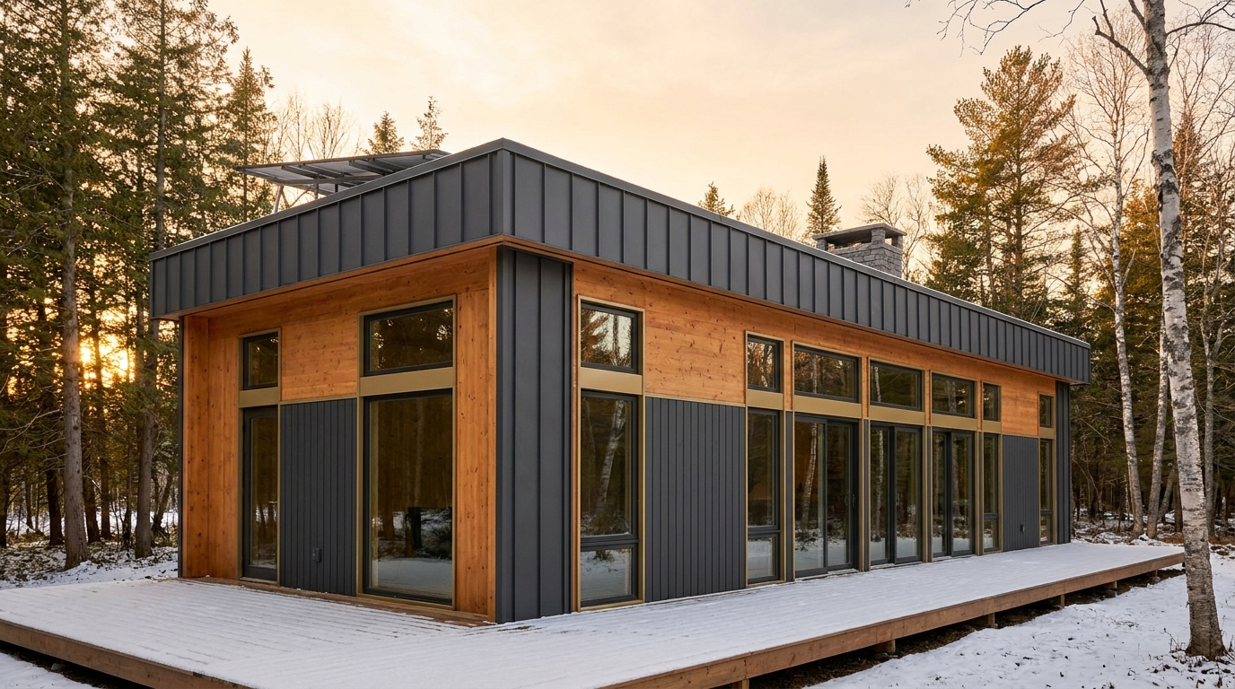 森の小屋 外観 — AI render based on BIM specs
