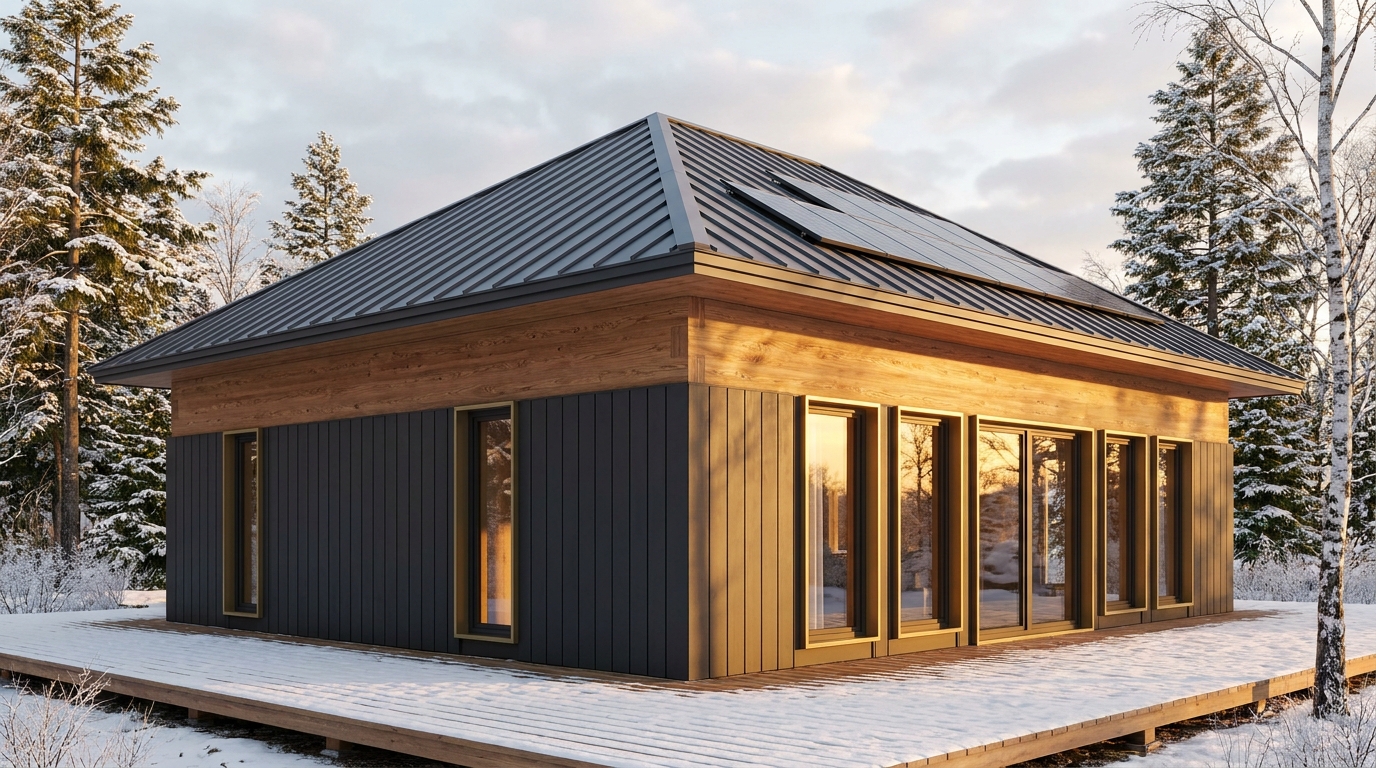 北の砦 外観 — AI render based on BIM specs