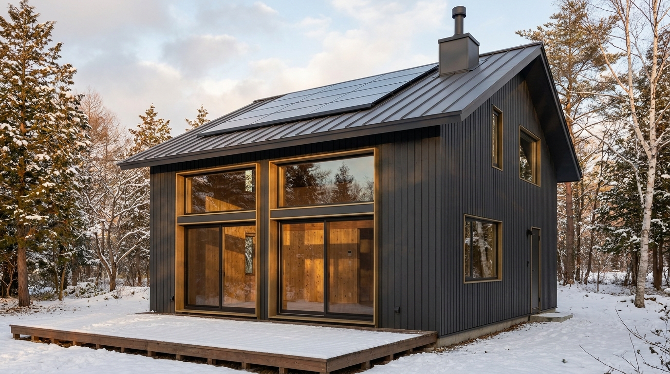 陽の小屋 外観 — AI render based on BIM specs