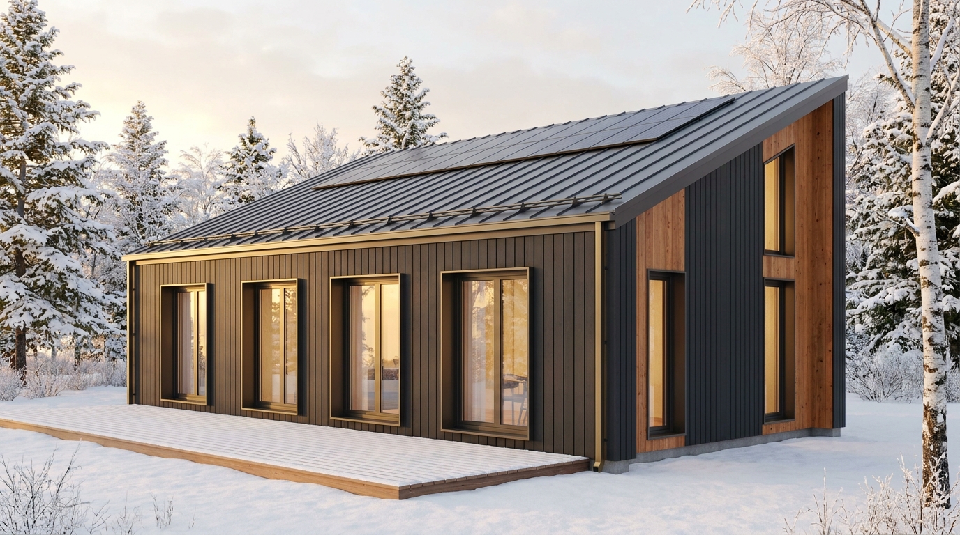 西の小屋 外観 — AI render based on BIM specs