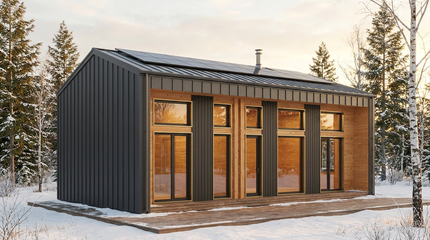 陽の小屋 外観 — AI render based on BIM specs