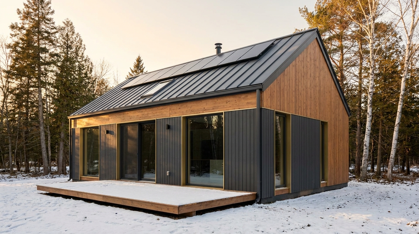 陽の小屋 外観 — AI render based on BIM specs