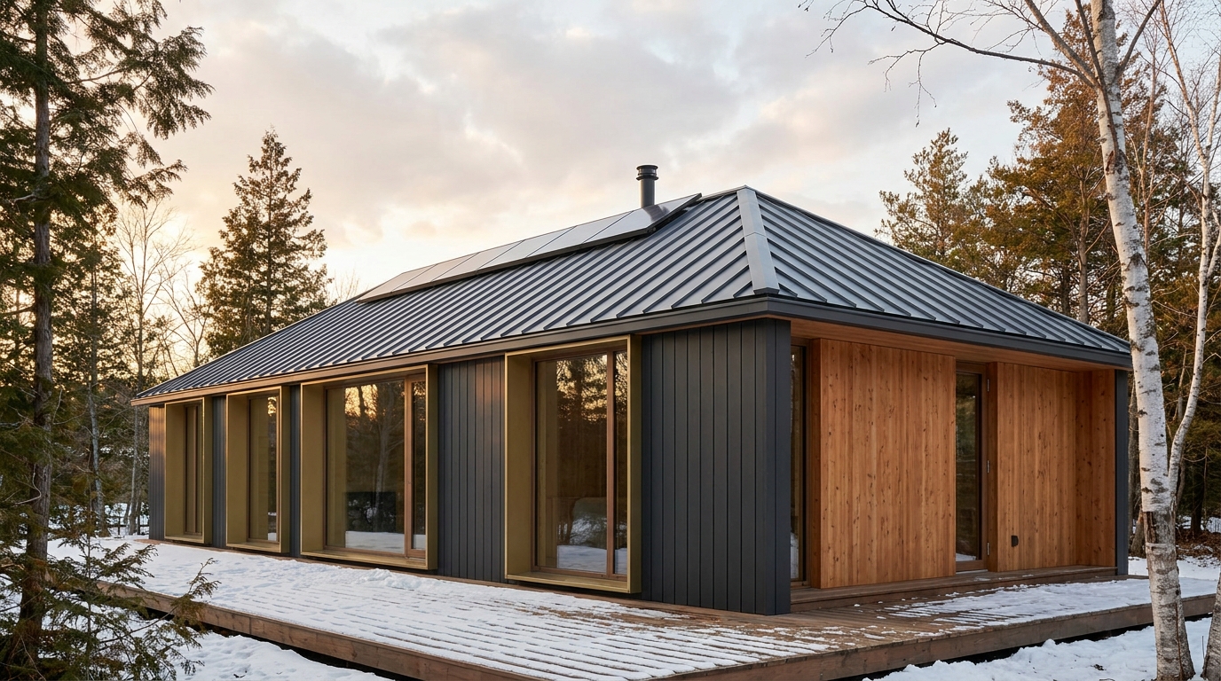 東の家 外観 — AI render based on BIM specs