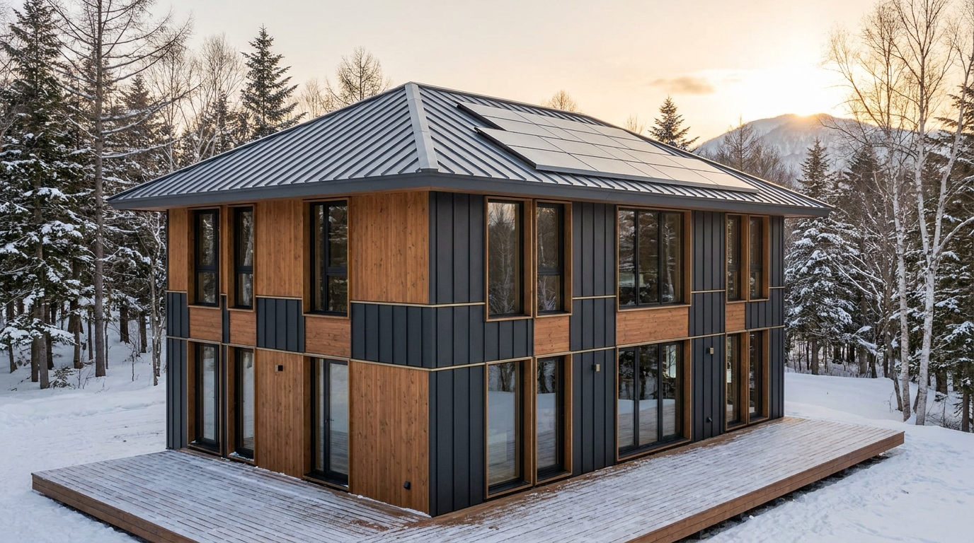 東の庵 外観 — AI render based on BIM specs
