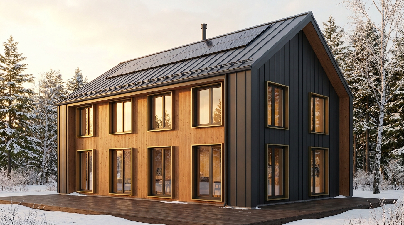 北の里 外観 — AI render based on BIM specs