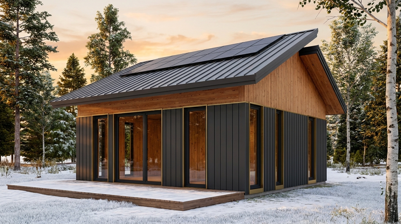 森の小屋 外観 — AI render based on BIM specs