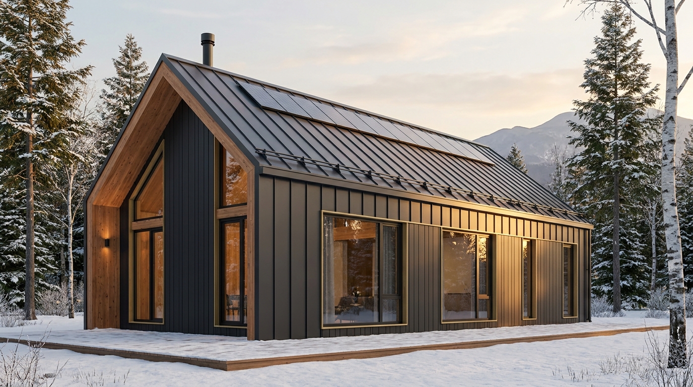 霜の巣 外観 — AI render based on BIM specs