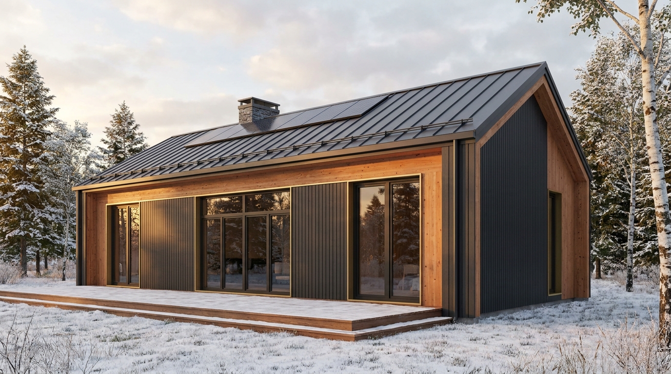 陽の庵 外観 — AI render based on BIM specs