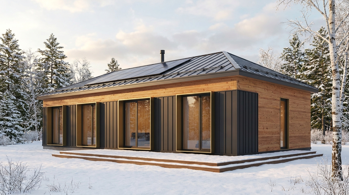 霜の巣 外観 — AI render based on BIM specs