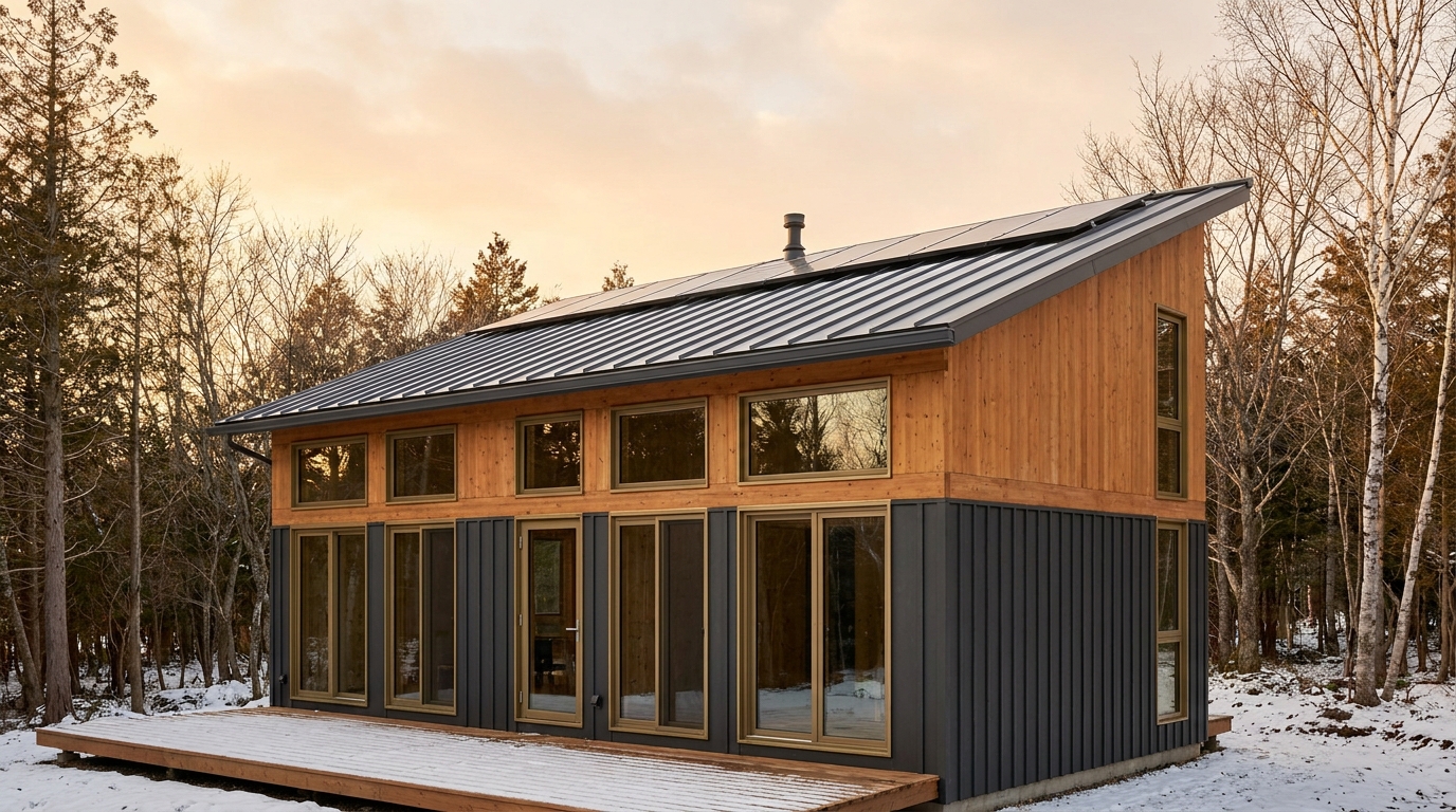 湖の庵 外観 — AI render based on BIM specs