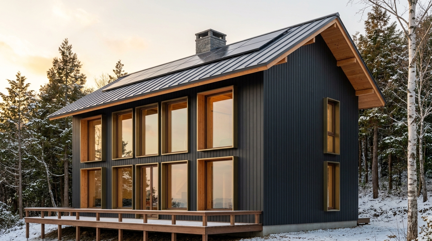 湖の小屋 外観 — AI render based on BIM specs