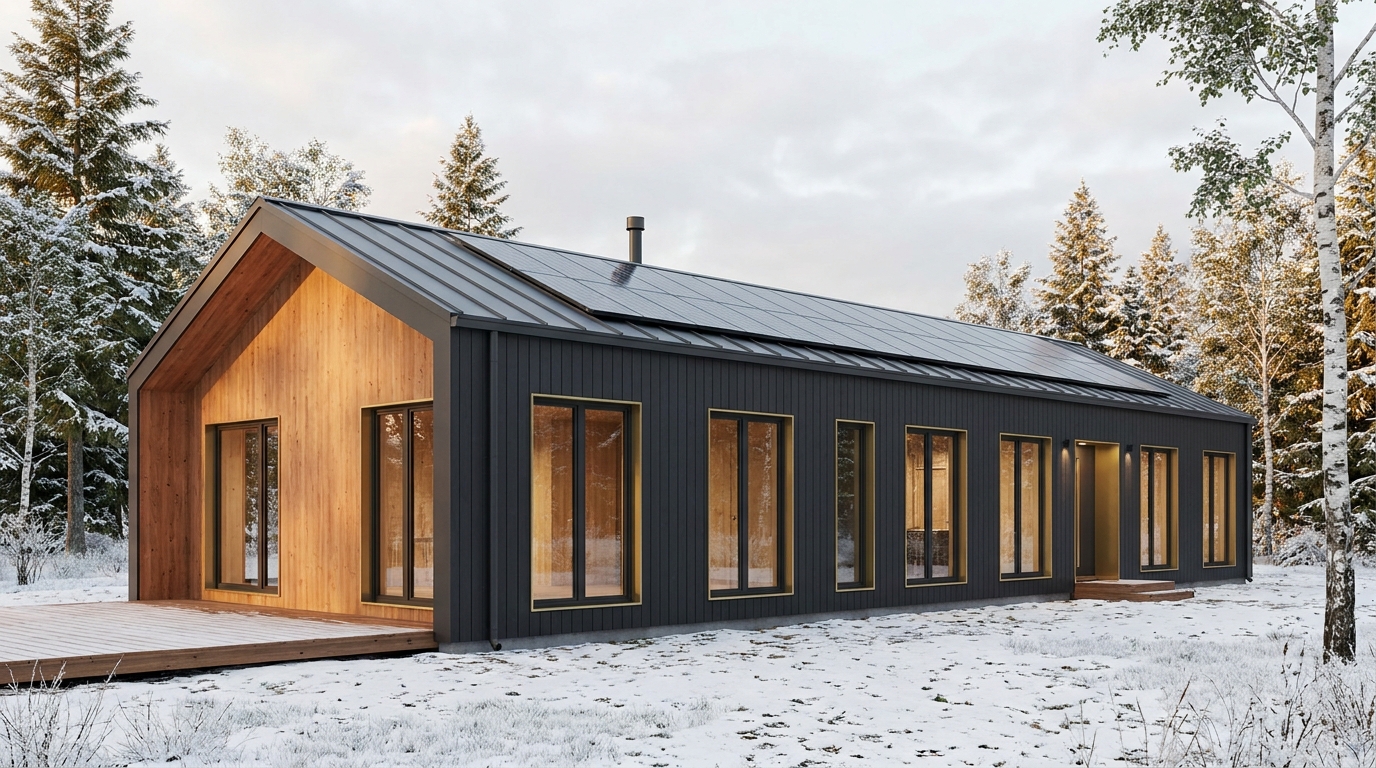 湖の小屋 外観 — AI render based on BIM specs