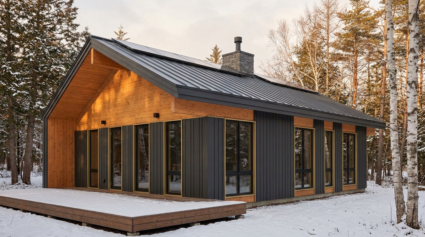 雪の庵 外観 — AI render based on BIM specs