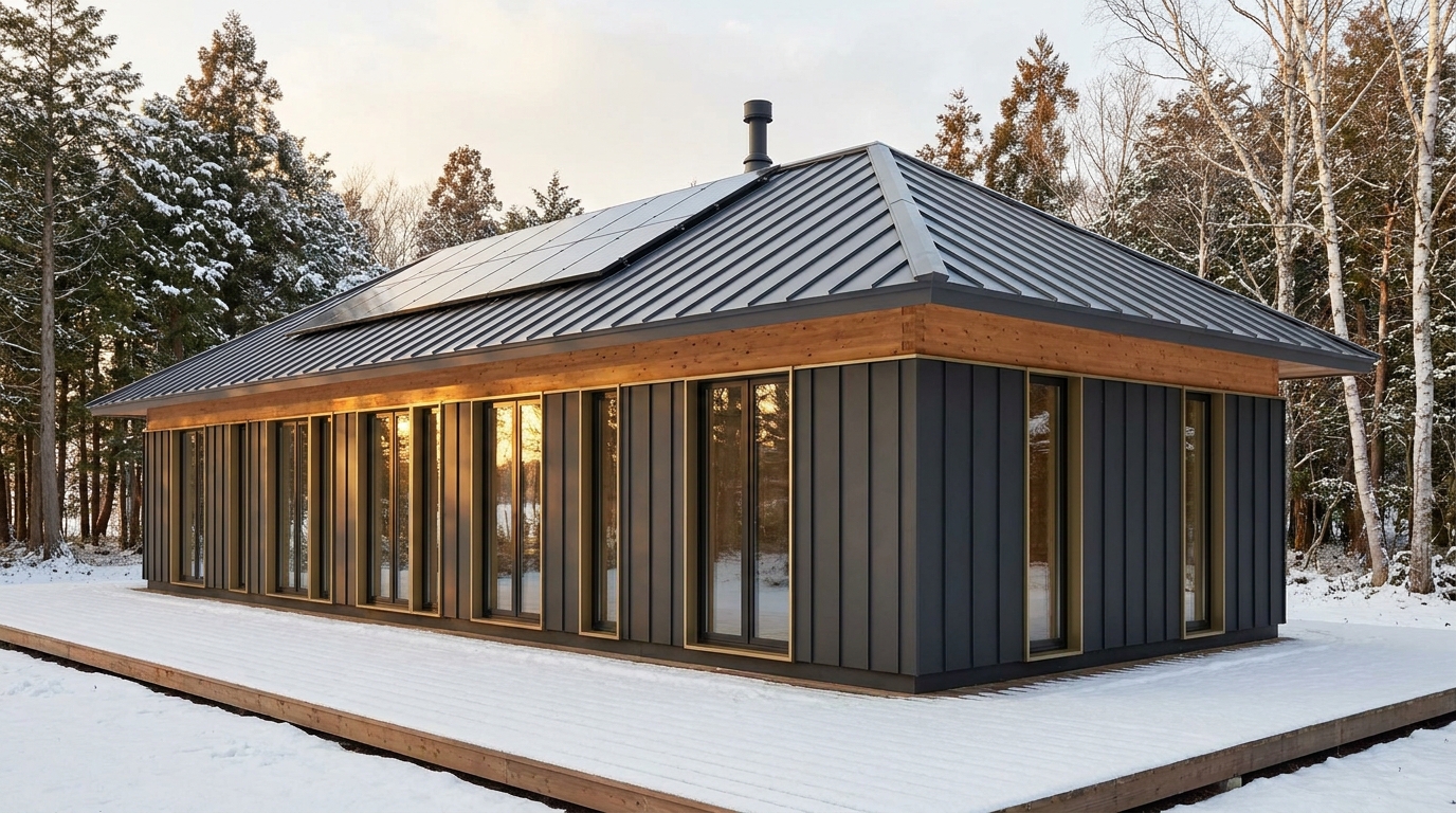 西の小屋 外観 — AI render based on BIM specs