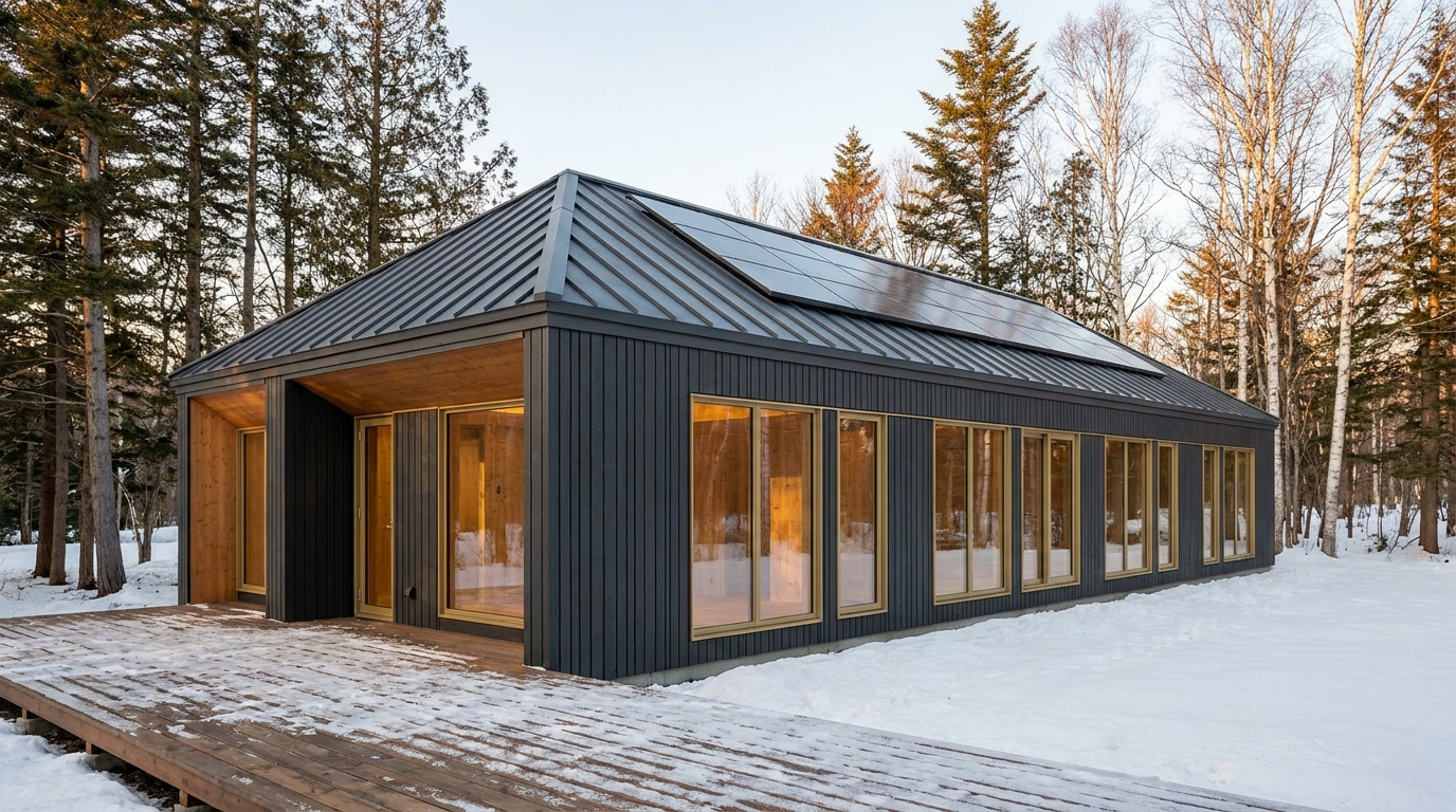 雪の里 外観 — AI render based on BIM specs