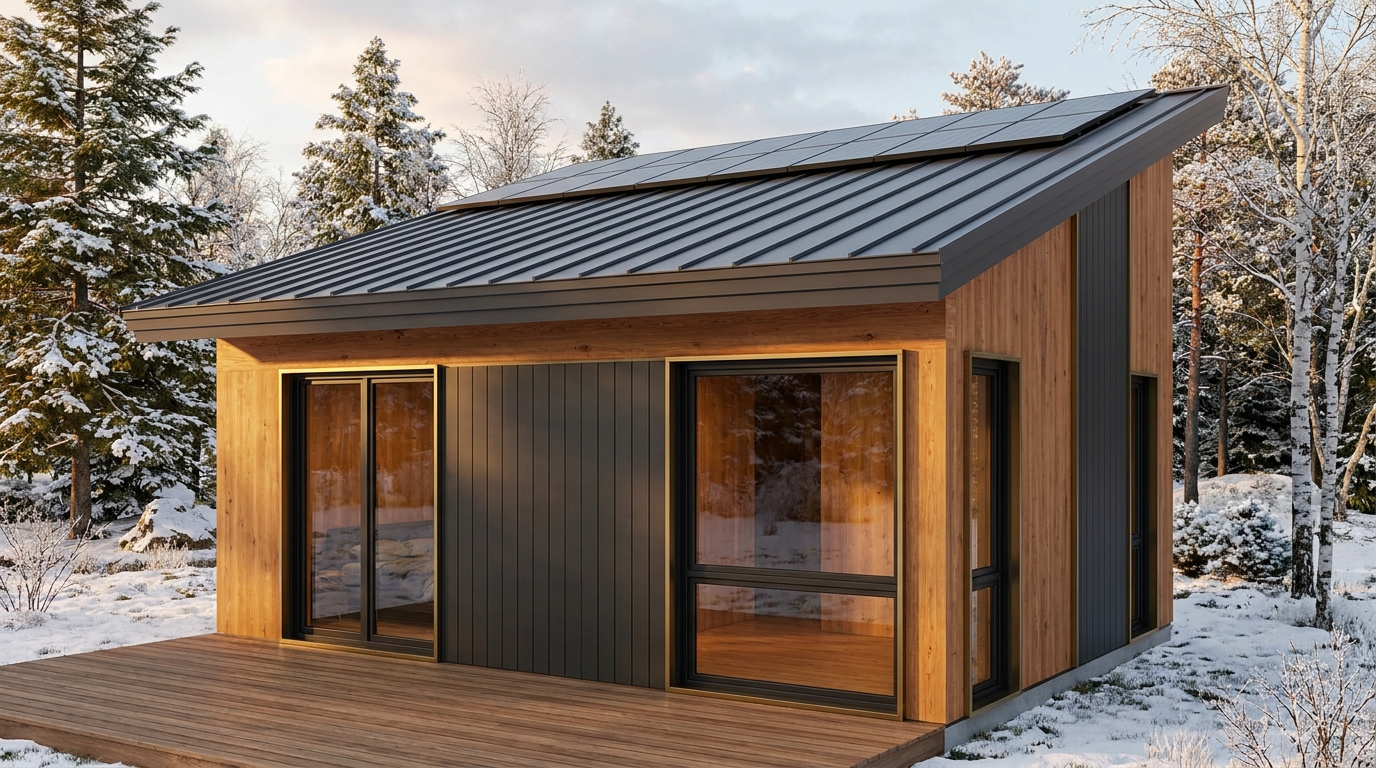 霜の庵 外観 — AI render based on BIM specs
