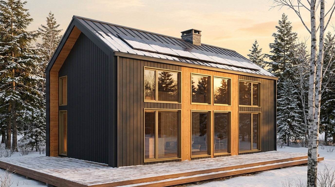 陽の小屋 外観 — AI render based on BIM specs