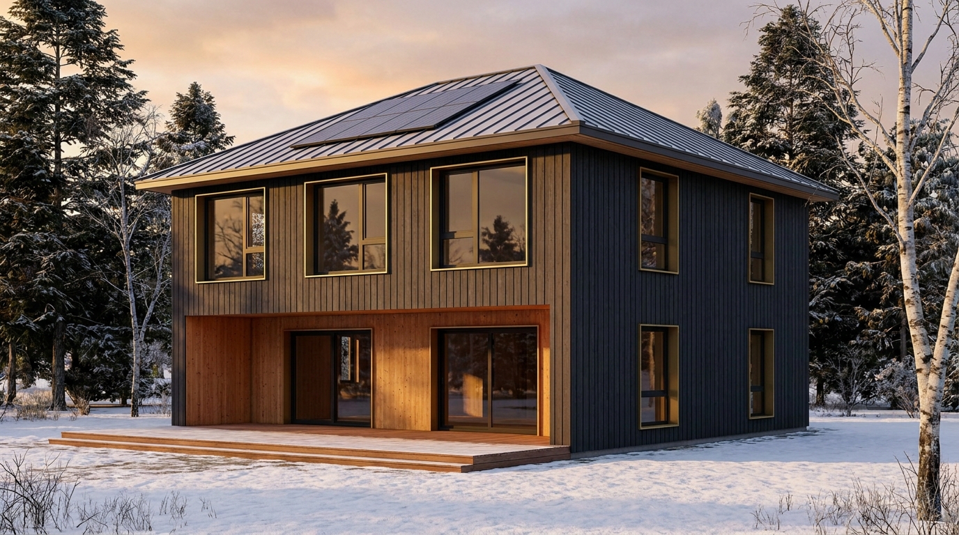 北の巣 外観 — AI render based on BIM specs