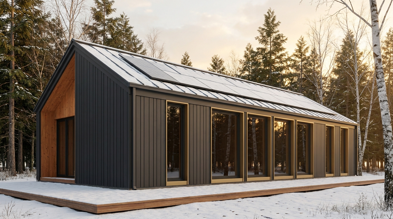 湖の小屋 外観 — AI render based on BIM specs