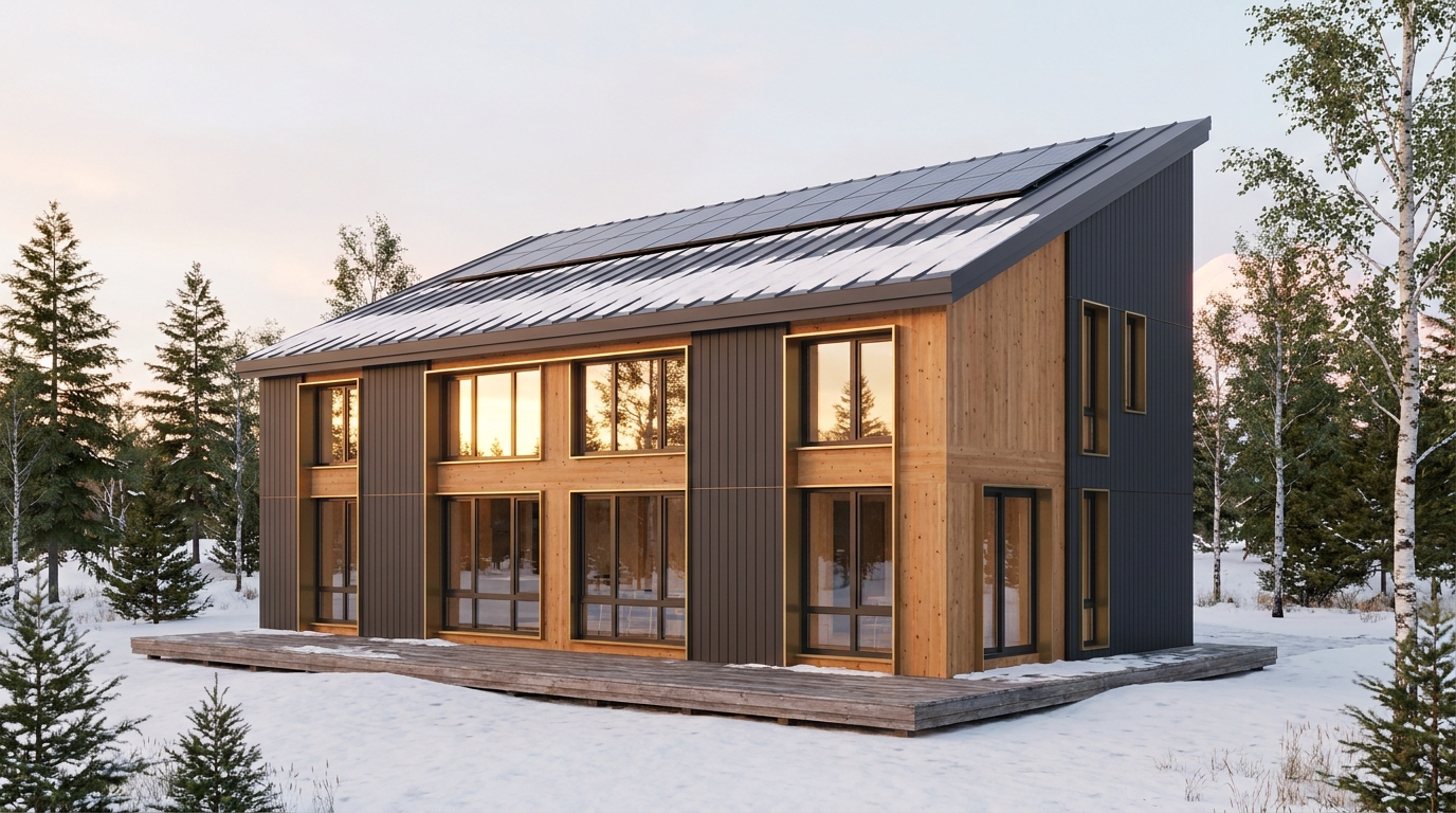 霜の砦 外観 — AI render based on BIM specs