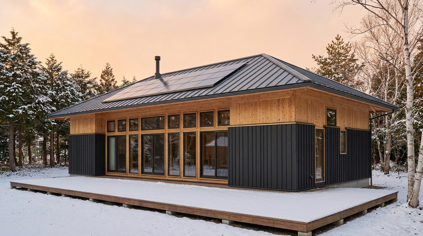 北の小屋 外観 — AI render based on BIM specs