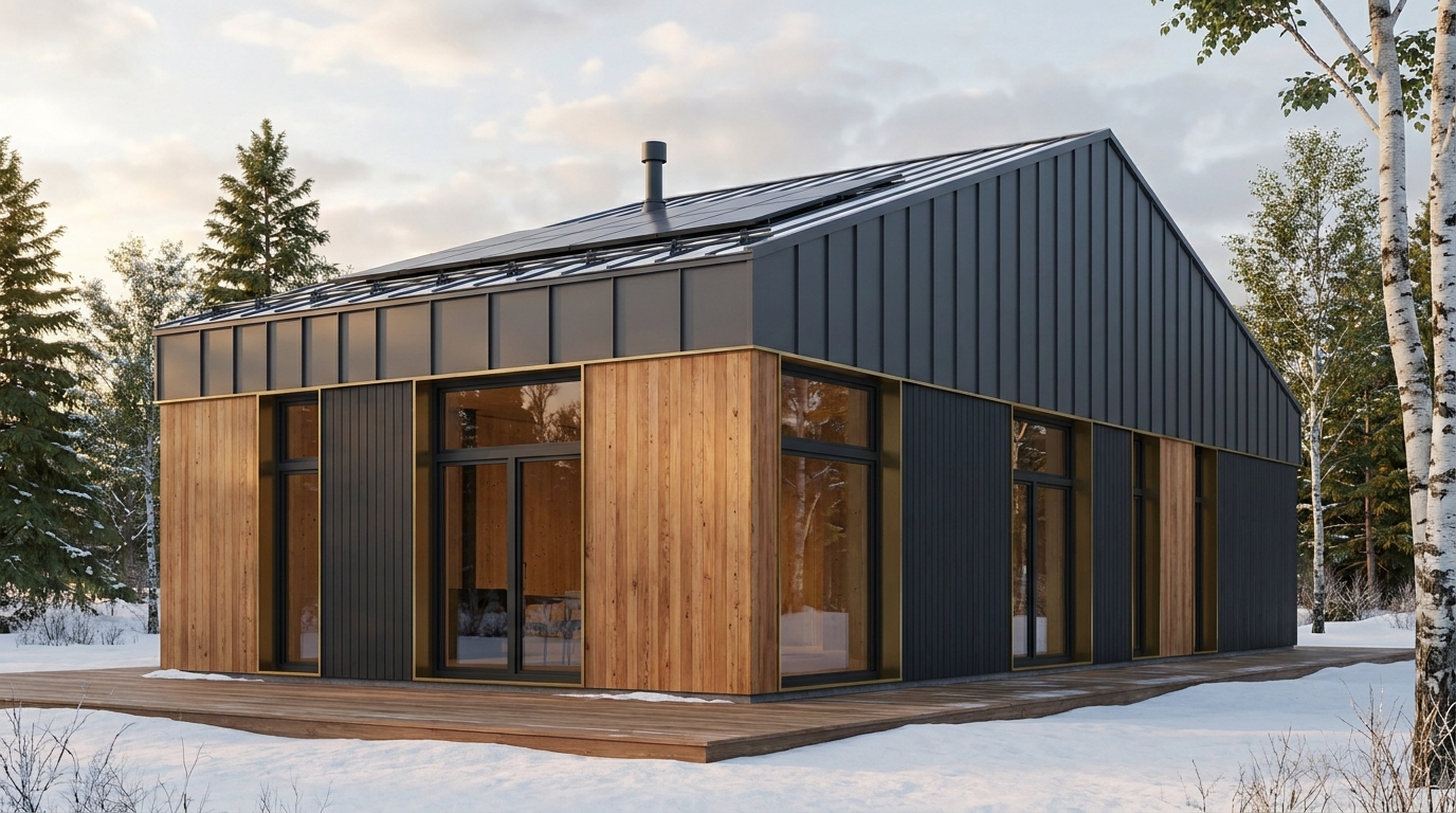 霧の小屋 外観 — AI render based on BIM specs