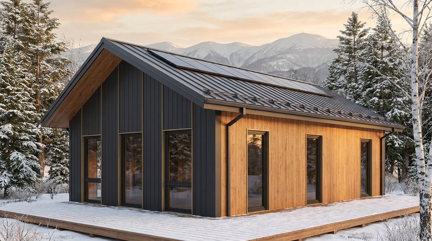雨の砦 外観 — AI render based on BIM specs