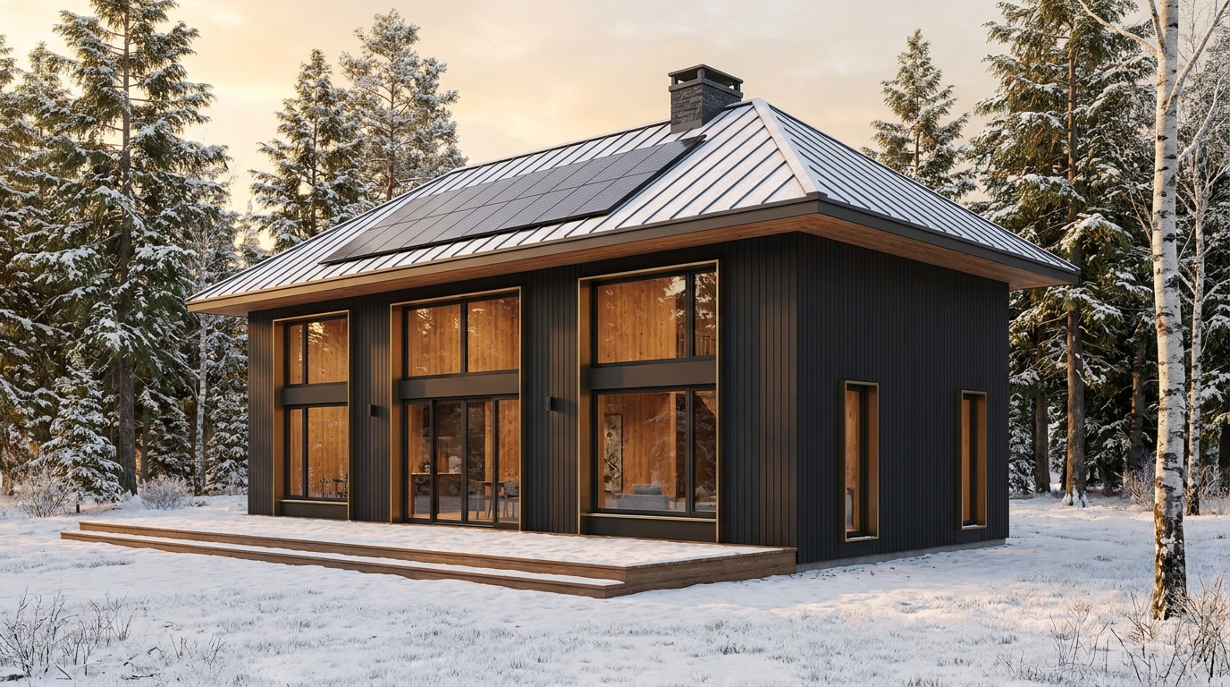 雪の巣 外観 — AI render based on BIM specs