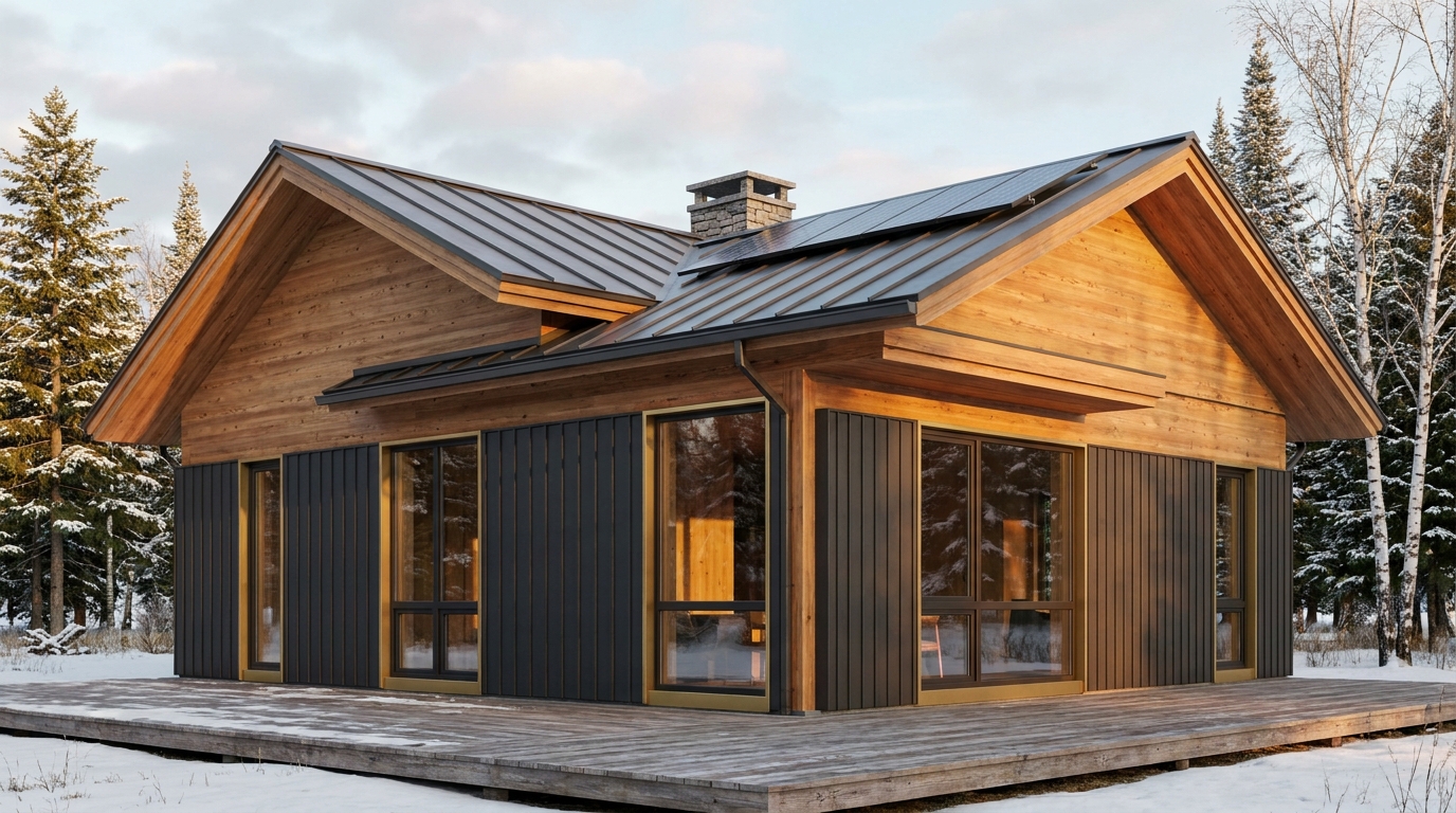 湖の庵 外観 — AI render based on BIM specs