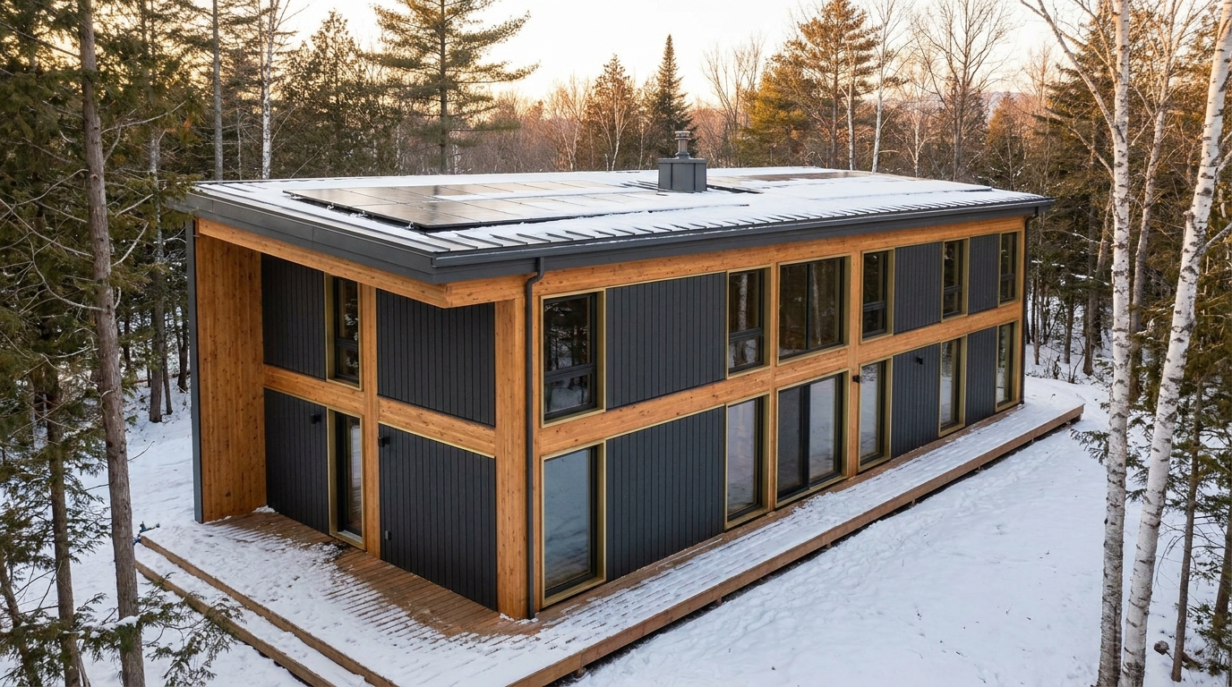 北の庵 外観 — AI render based on BIM specs