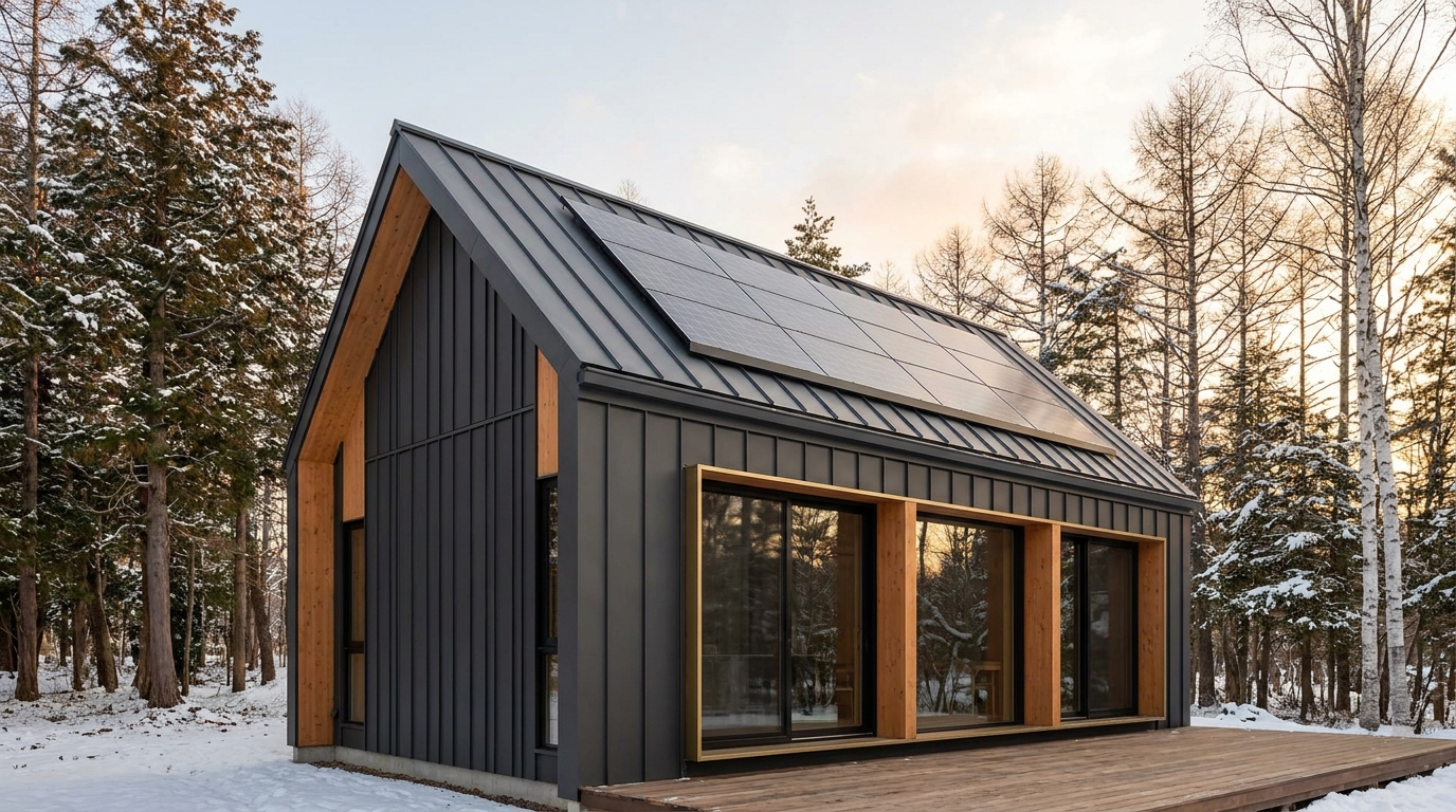 北の小屋 外観 — AI render based on BIM specs