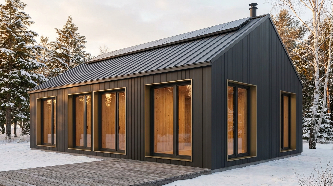 森の小屋 外観 — AI render based on BIM specs